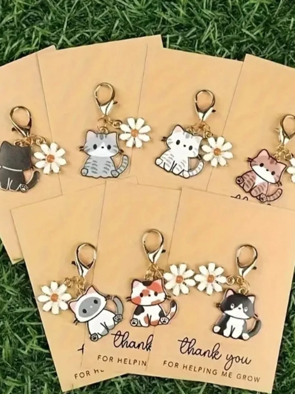 Cute Gray Cat and Daisy Pet Collar Charm - Gold Hardware